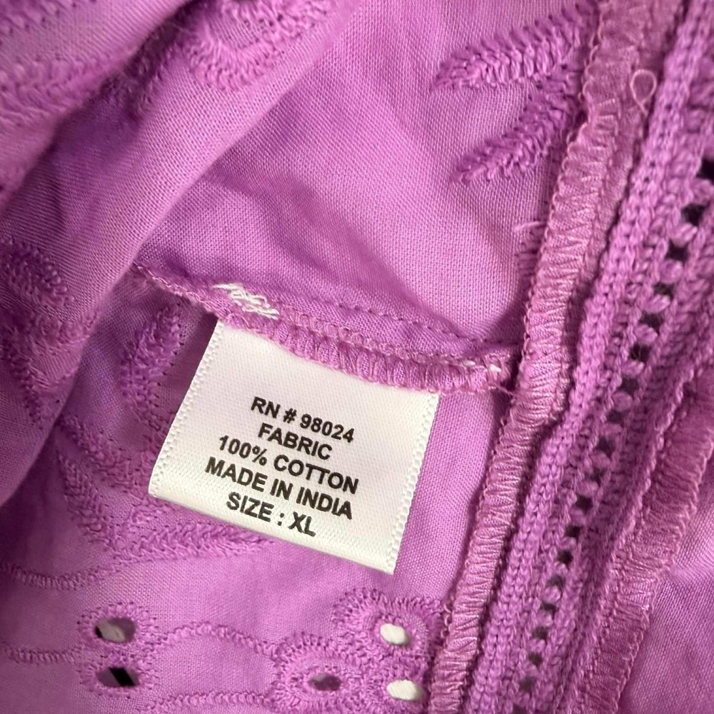 Eyelet Ruffle Neck Blouse - Lavender Purple - Picture 5 of 7